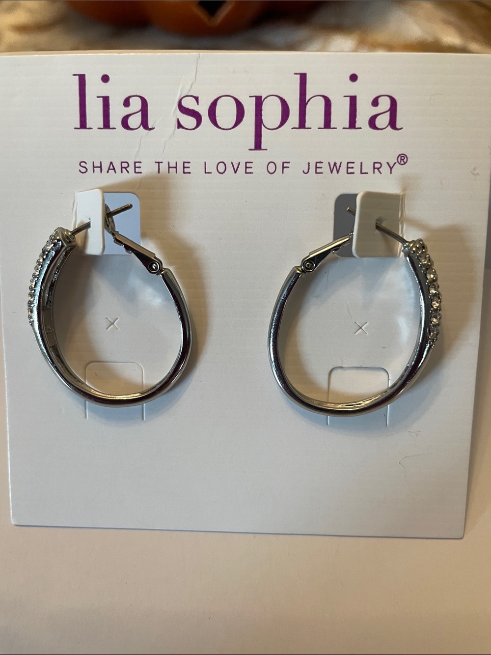 Lia Sophia Silver-Tone Crystal Accent Hoop Earrings